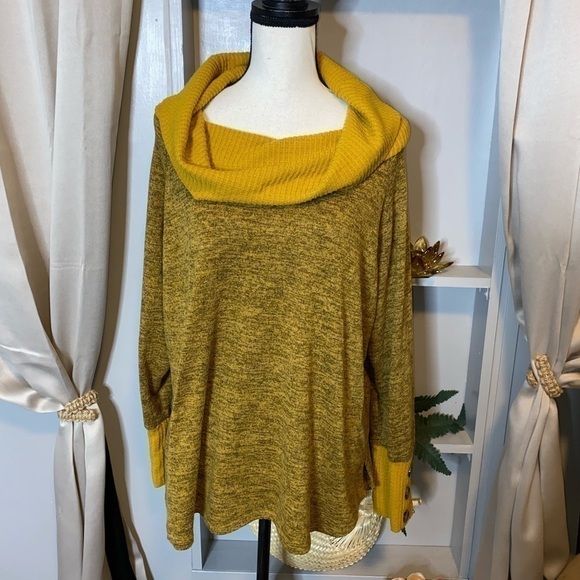 New York Laundry GUC XL Cowl Neck Button Detail Darker Mustard Yellow Sweater - Picture 9 of 14